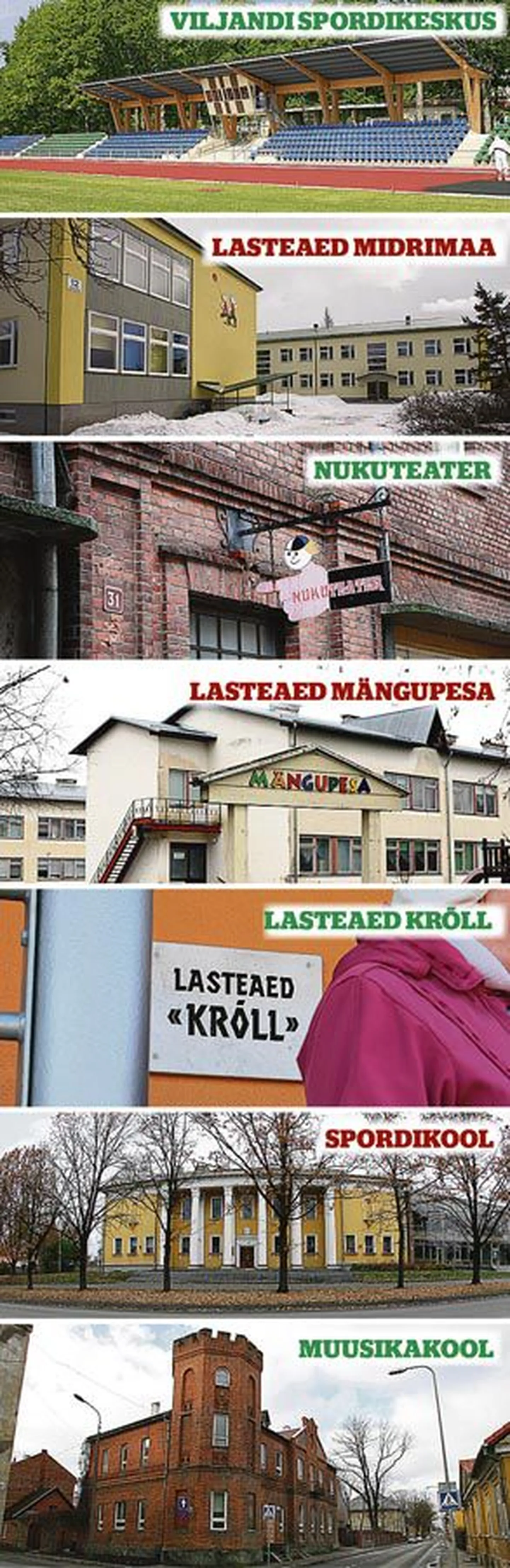 Punasega on märgitud linnaasutused, kus riigikontroll leidis rikkumisi, ning rohelisega on välja toodud osa asutustest, kus kõik oli korras.