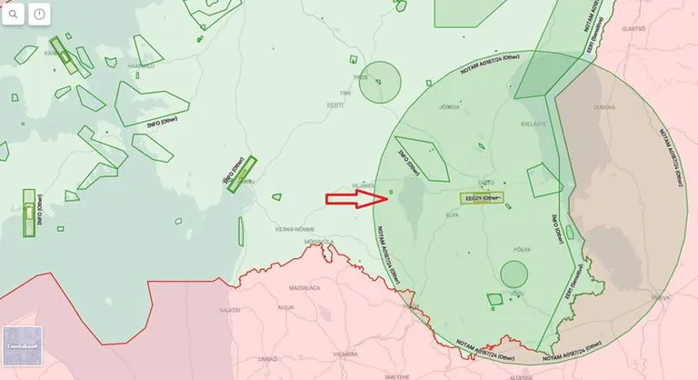 Transpordiameti lehel olev droonikaart, kus on lennukeelu kohta valeandmed.