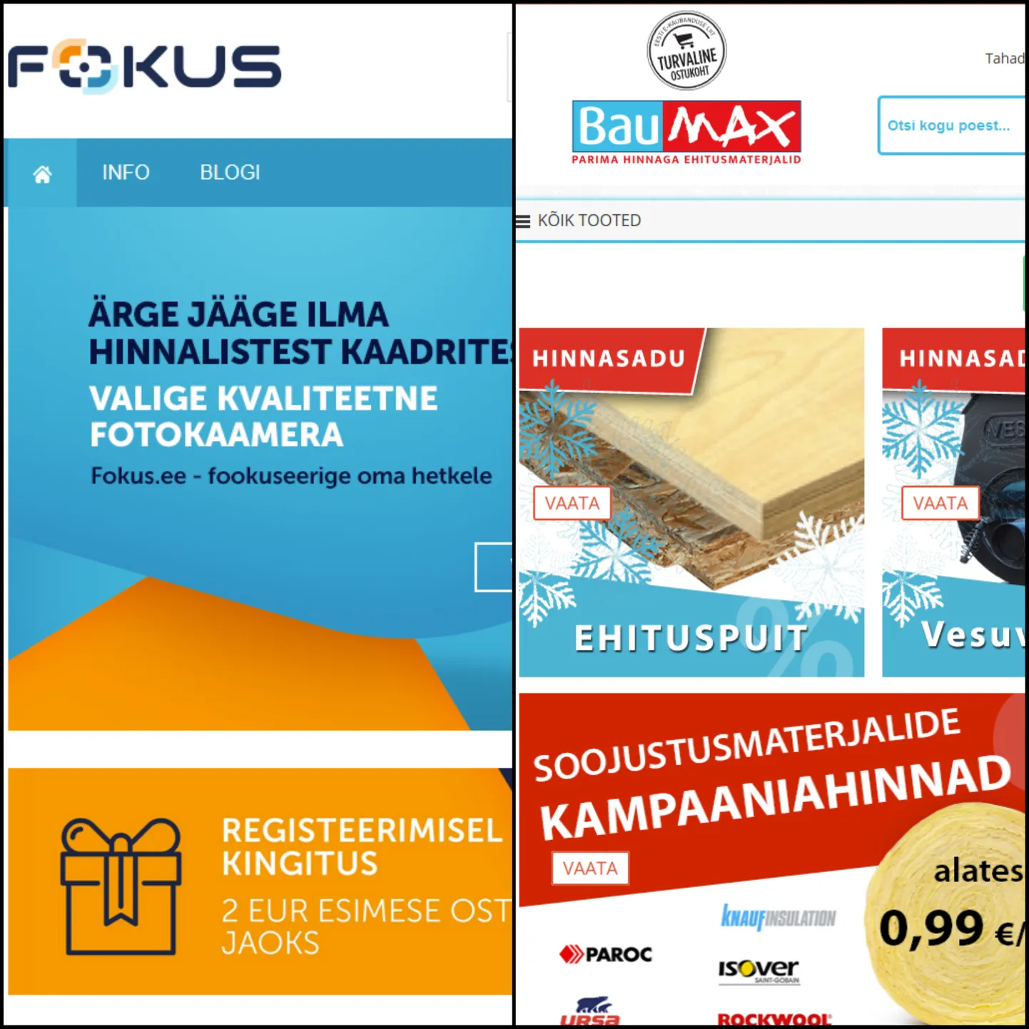 Tellimusi mittetäitvate veebipoodide esilehed.