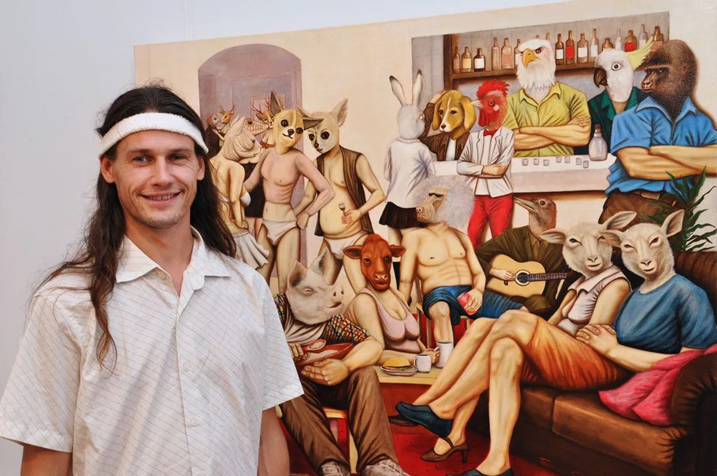 Kunstnik Toomas Kuusing ja tema maal «Harilikud inimesed». Õli, lõuend, 2011.