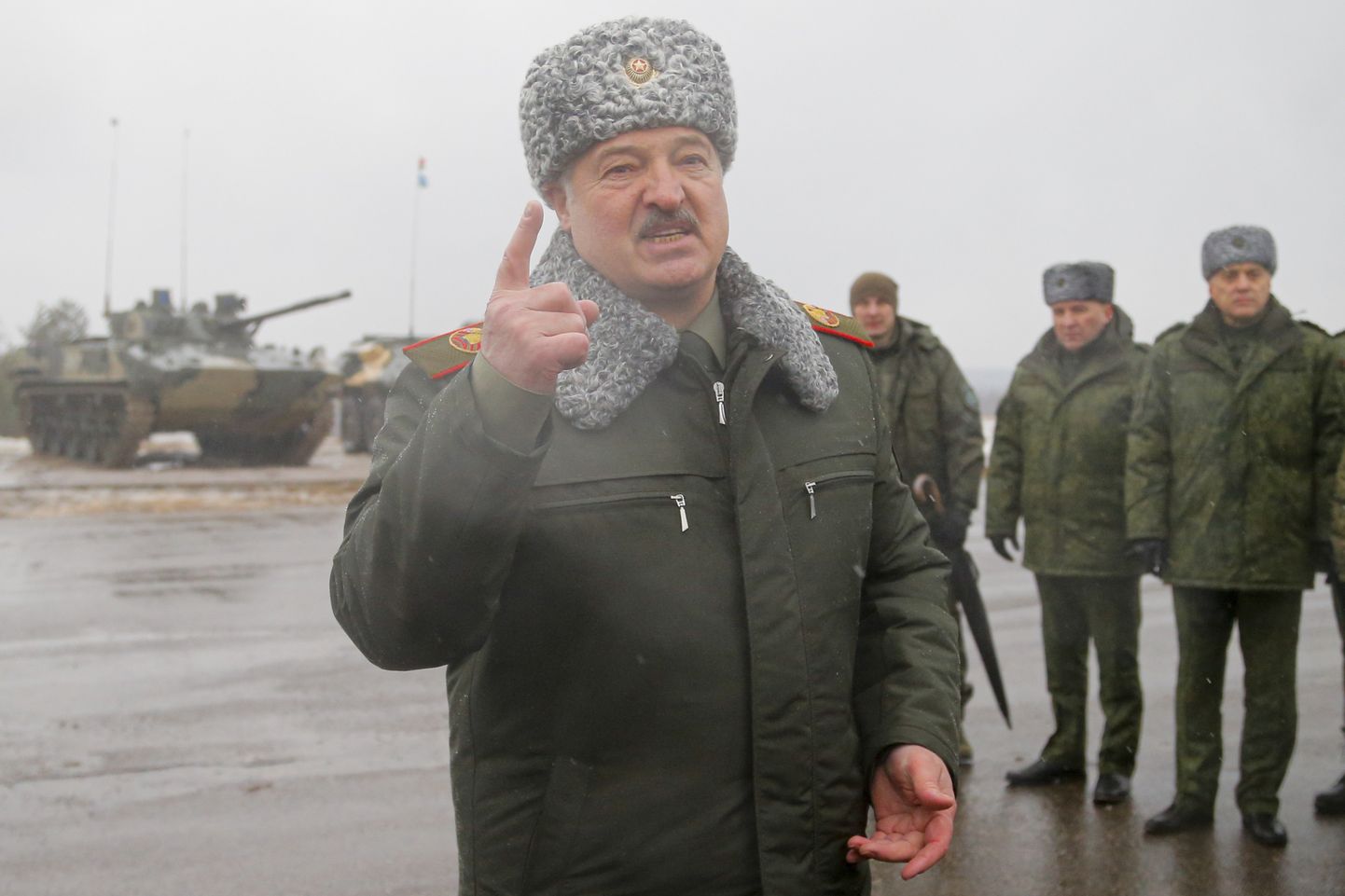 Valgevene president Aljaksandr Lukašenka Valgevene ja Venemaa ühisel sõjaväeõppusel Valgevenes 17. veebruaril 2022.