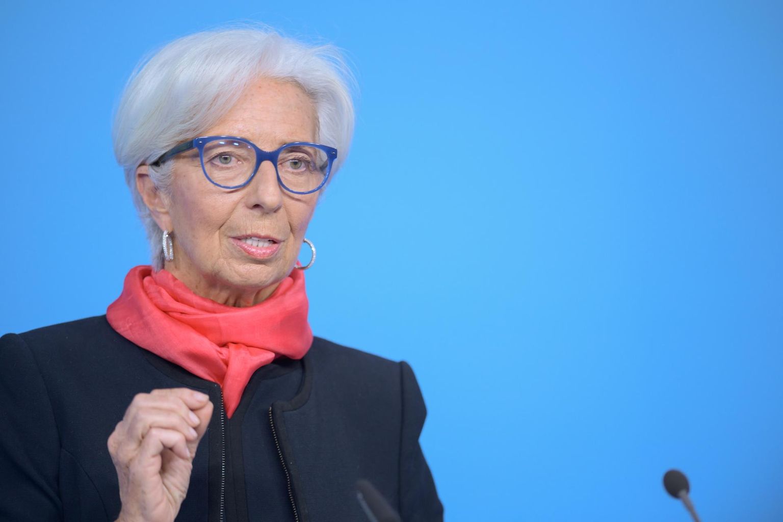 Euroopa Keskpanga president Christine Lagarde pressikonverentsil 16. detsembril 2021.