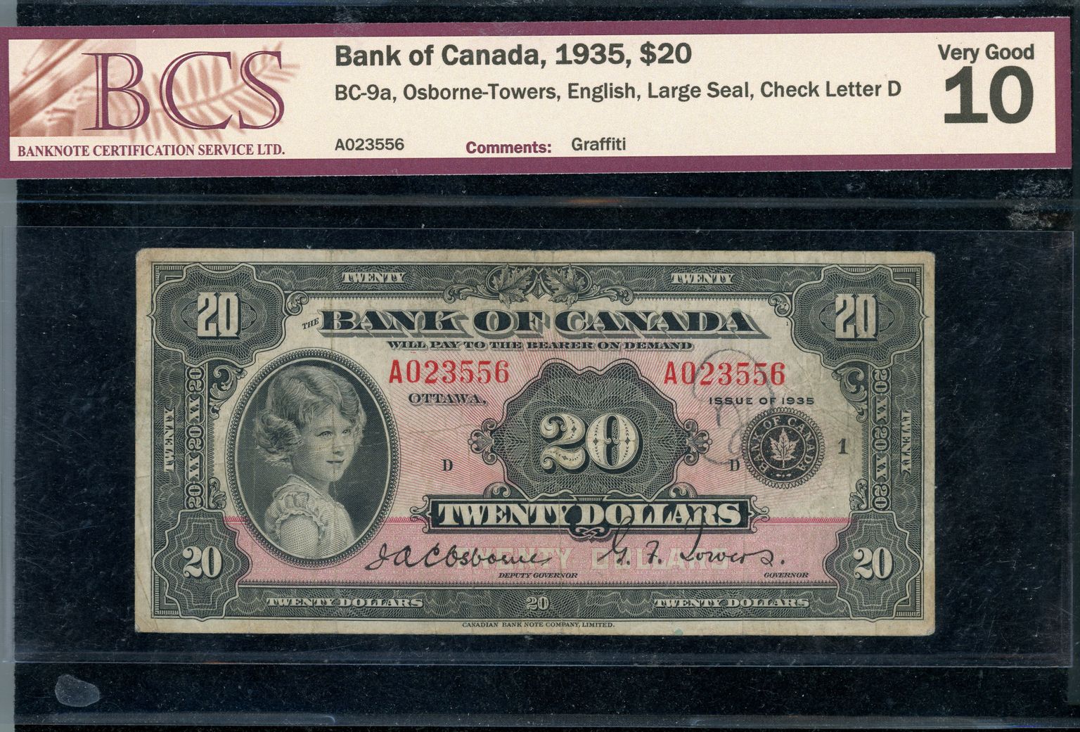 Kanada 1935. aasta 20-dollarilisel paberrahal on printsess Elizabethi portree