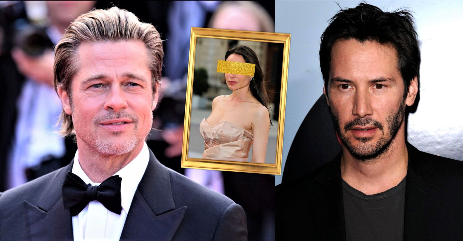 Postimees Naine kollaaž. Vasakul Brad Pitt, keskel müstiline kaunitar ja paremal Keanu Reeves.