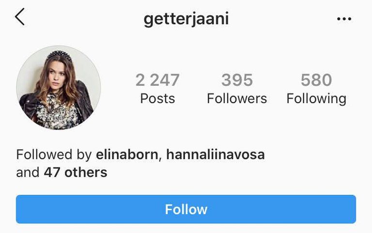 Частный аккаунт Геттер Яани в Instagram, где более 2000 публикаций.