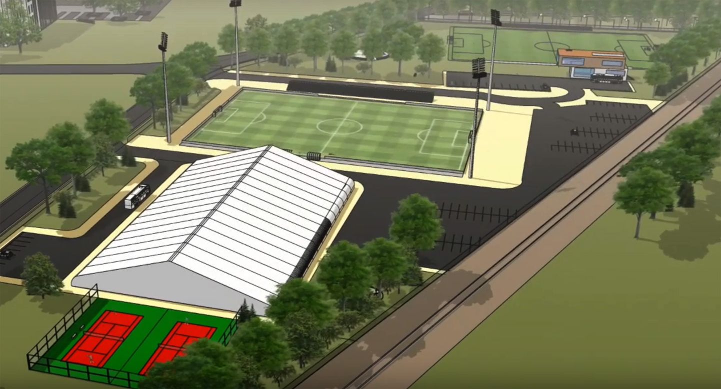 Так будущий футбольный центр в Йыхви должен выглядеть с высоты птичьего полета.