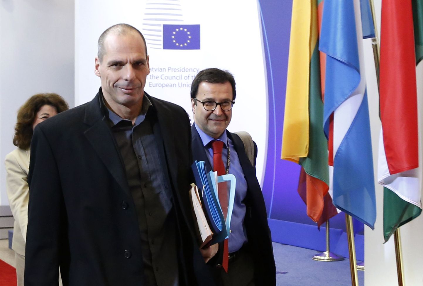 Kreeka rahandusminister Yanis Varoufakis saabumas Euroopa Liidu rahandusministrite kokkusaamisele Brüsselis.