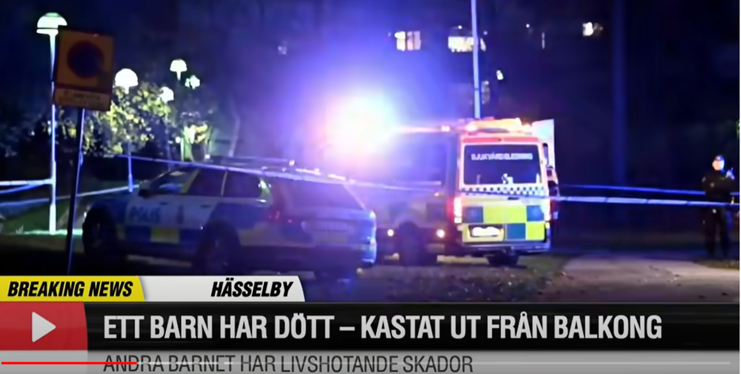 В Хессельби, западный Стокгольм, Швеция, двое детей были найдены ранеными у многоквартирного дома. Полиция подозревает покушение на убийство.