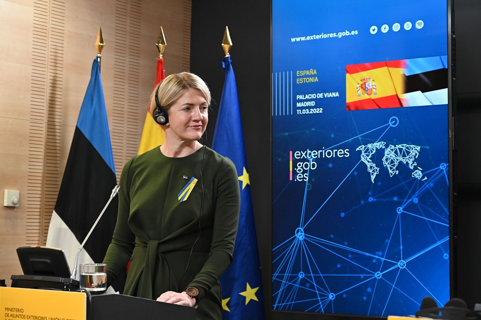 Министр иностранных дел Эстонии Ева-Мария Лийметс во время пресс-конференции в Мадриде (Испания). 11 марта 2022. ФОТО: EPA/Fernando Villar