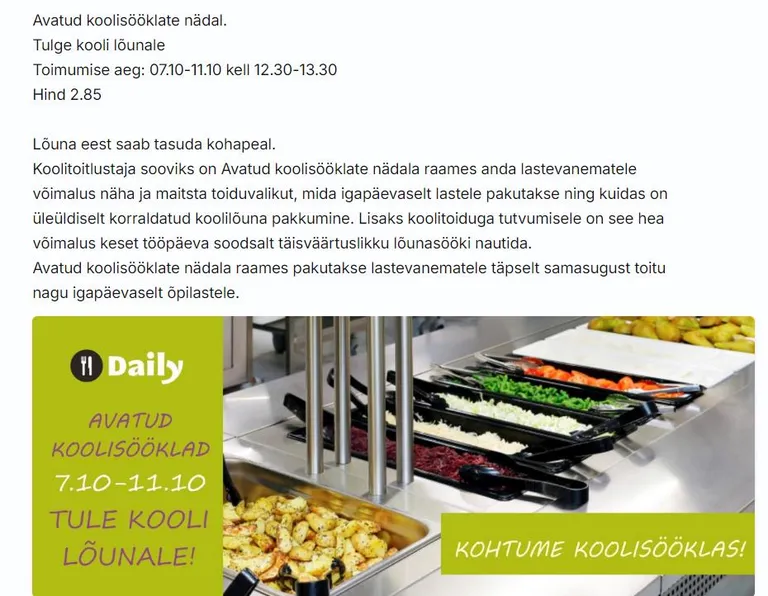 Kutse koolisööklasse.