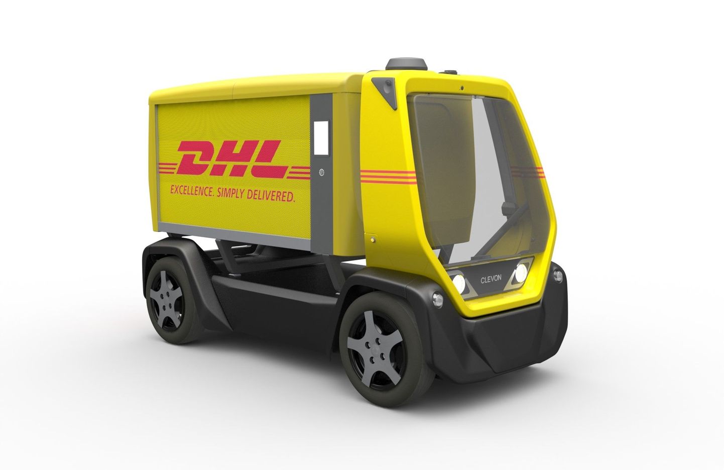Selline näeb välja juulis Tallinna tänavail DHL-i värvides ringi liikuma hakkav mehitamata robotkuller Clevon 1.