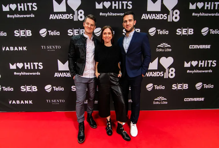 Jüri Butšakov, Piret Laos ja Robert Rool MyHits Award 2018 galal.