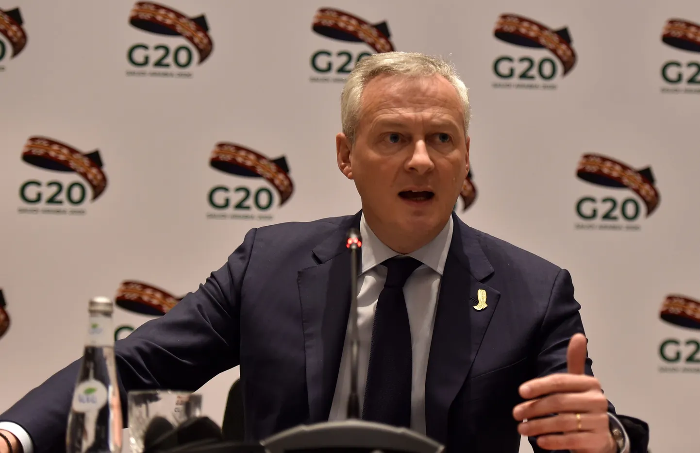 Prantsusmaa majandus- ja rahandusminister Bruno Le Maire eile G20 rahandusministrite kohtumisel toimunud pressibriifingul,