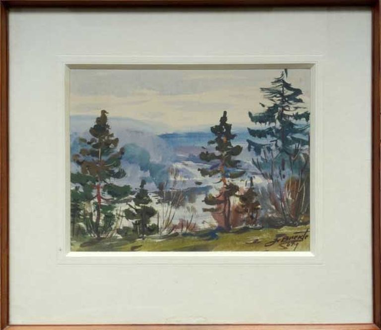 Jānis Brekte (1920-1985). Gauja. 1964., papīrs, akvarelis, 24x32 cm. Sākumcena: 20 EUR