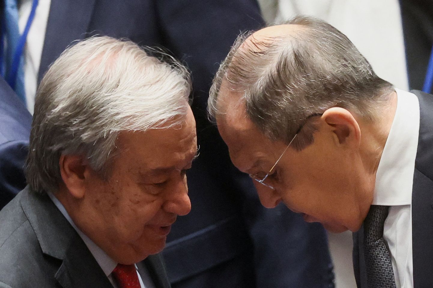 ÜRO peasekretär António Guterres ja Venemaa välisminister Sergei Lavrov ÜRO Julgeolekunõukogu kohtumisel 24. aprillil 2023