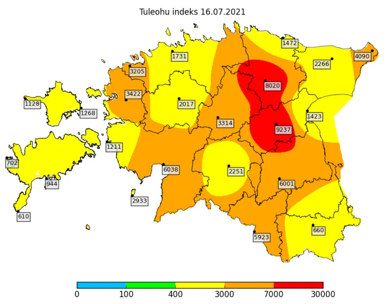 Tuleohu kaart 16.07.2021 seisuga