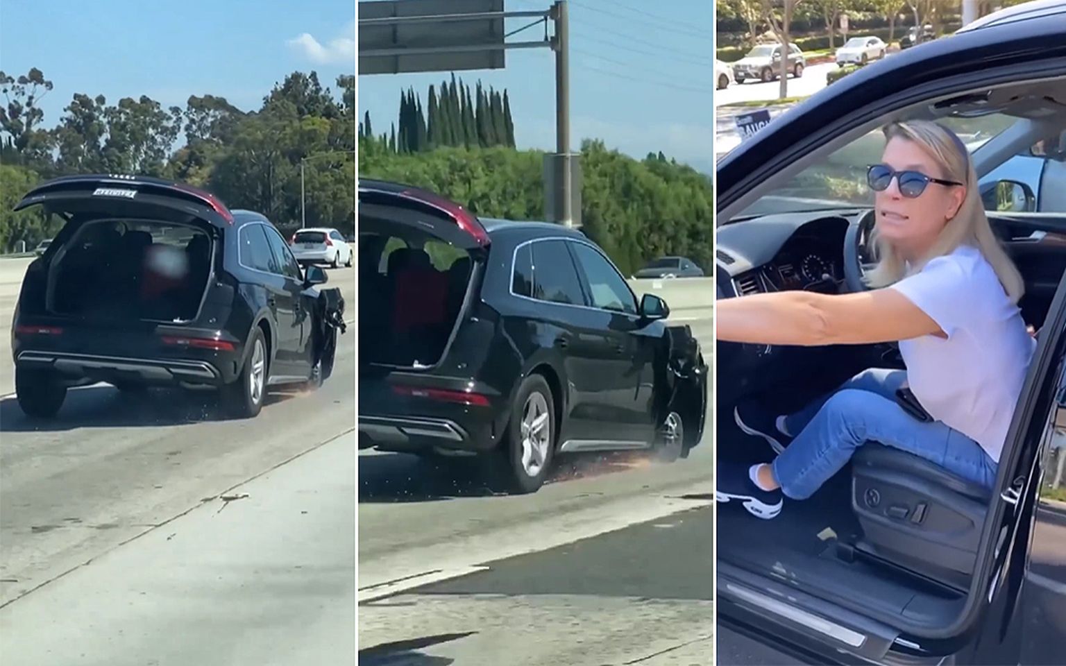 В Калифорнии женщина ехала по шоссе без одного колеса