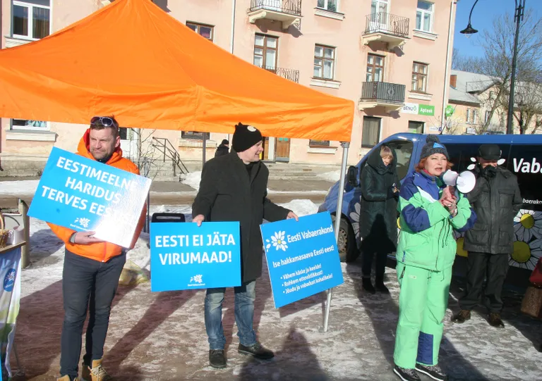 Пикет Свободной партии на площади перед торговым центром "Вирула" в Кохтла-Ярве.