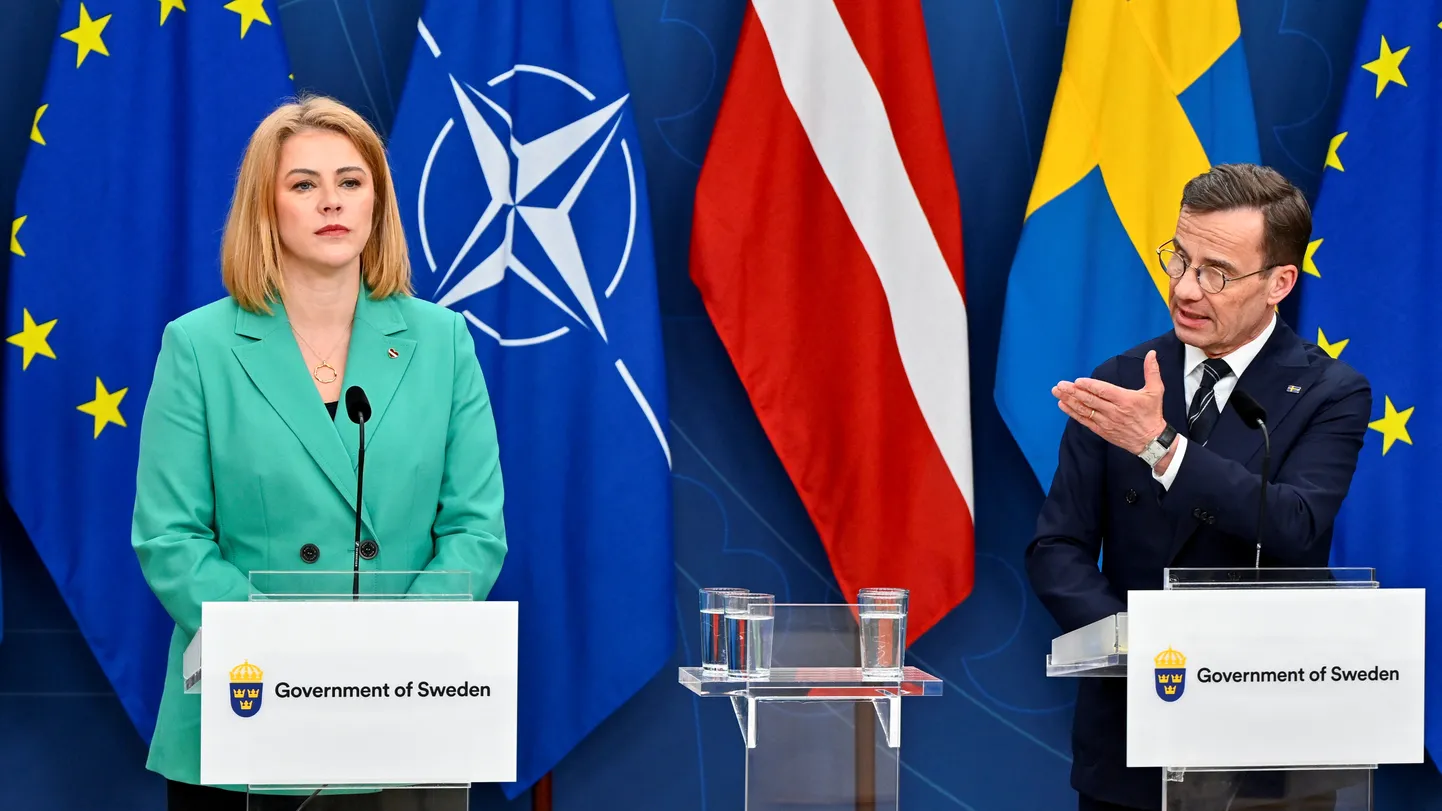 Rootsi peaminister Ulf Kristersson ja Läti peaminister Evika Silina 25. aprillil 2024. aastal Stockholmis.