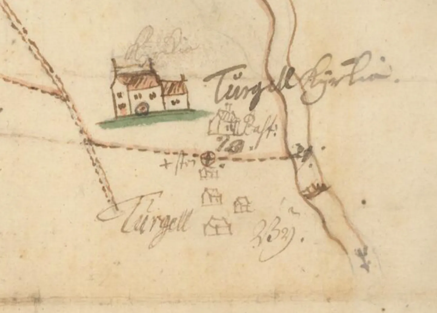 Kirik küll, aga tornita. Tänapäeval teatakse Türi kirikut tema uhke punase torni ja kirju tornikuke järgi. 1704. aastal, mil kaardijoonistaja seda nägi, oli pühakoda veel toonasele maakirikule omaselt tornita.
