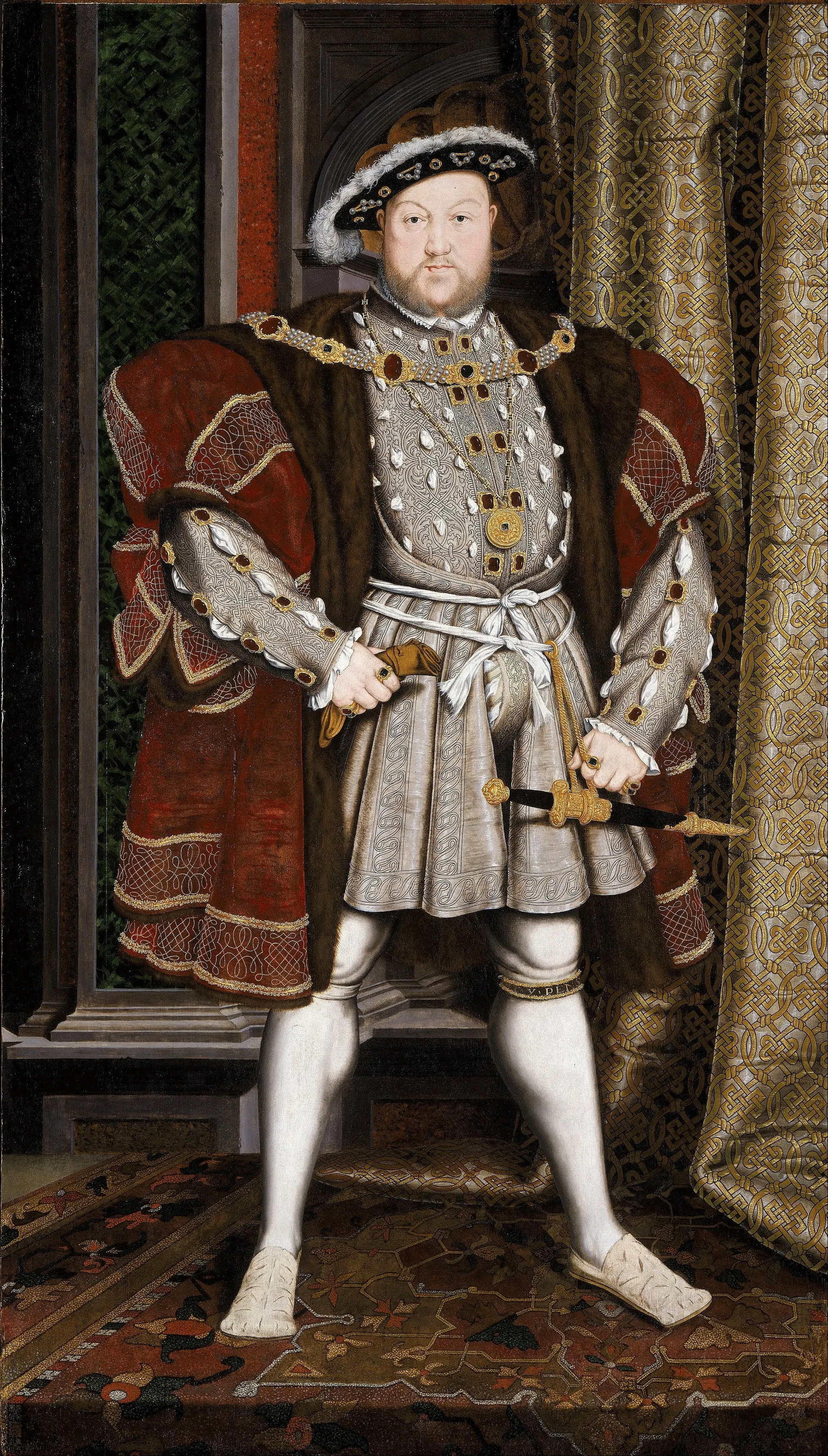 Henry VIII portree, kus on näha mehe rõhutatud sääremarju.