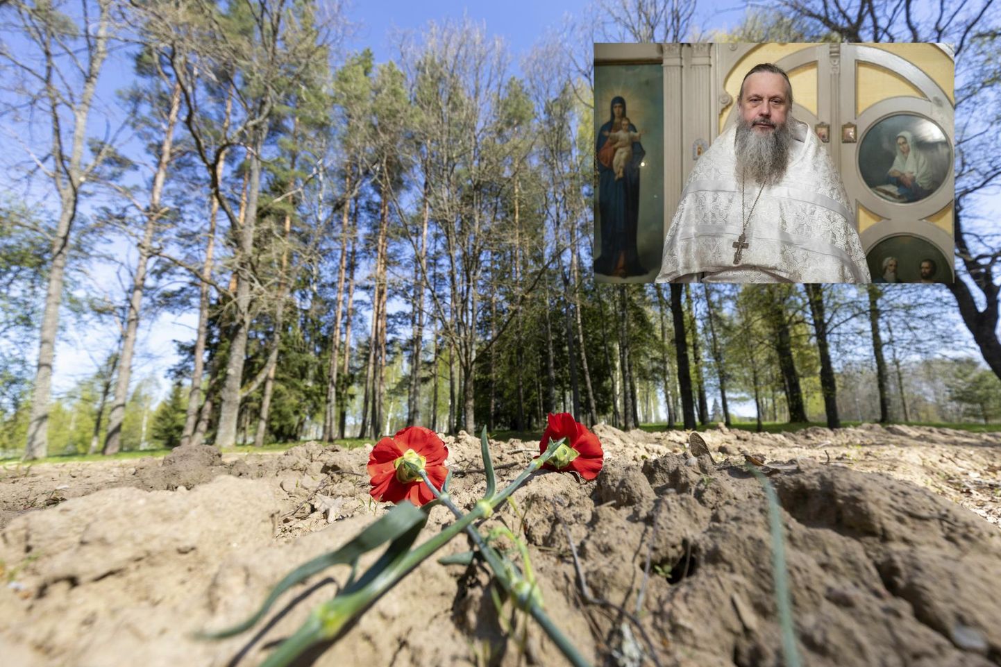 Священник православной церкви провел поминальную службу на месте бывшего советского монумента.