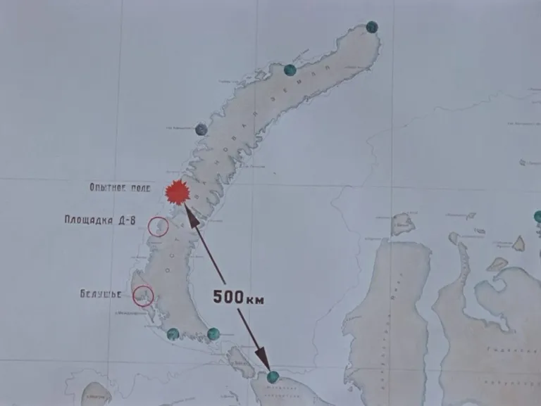 Kaart, millel on punasega tähistatud Tsaar-pommi plahvatuskoht