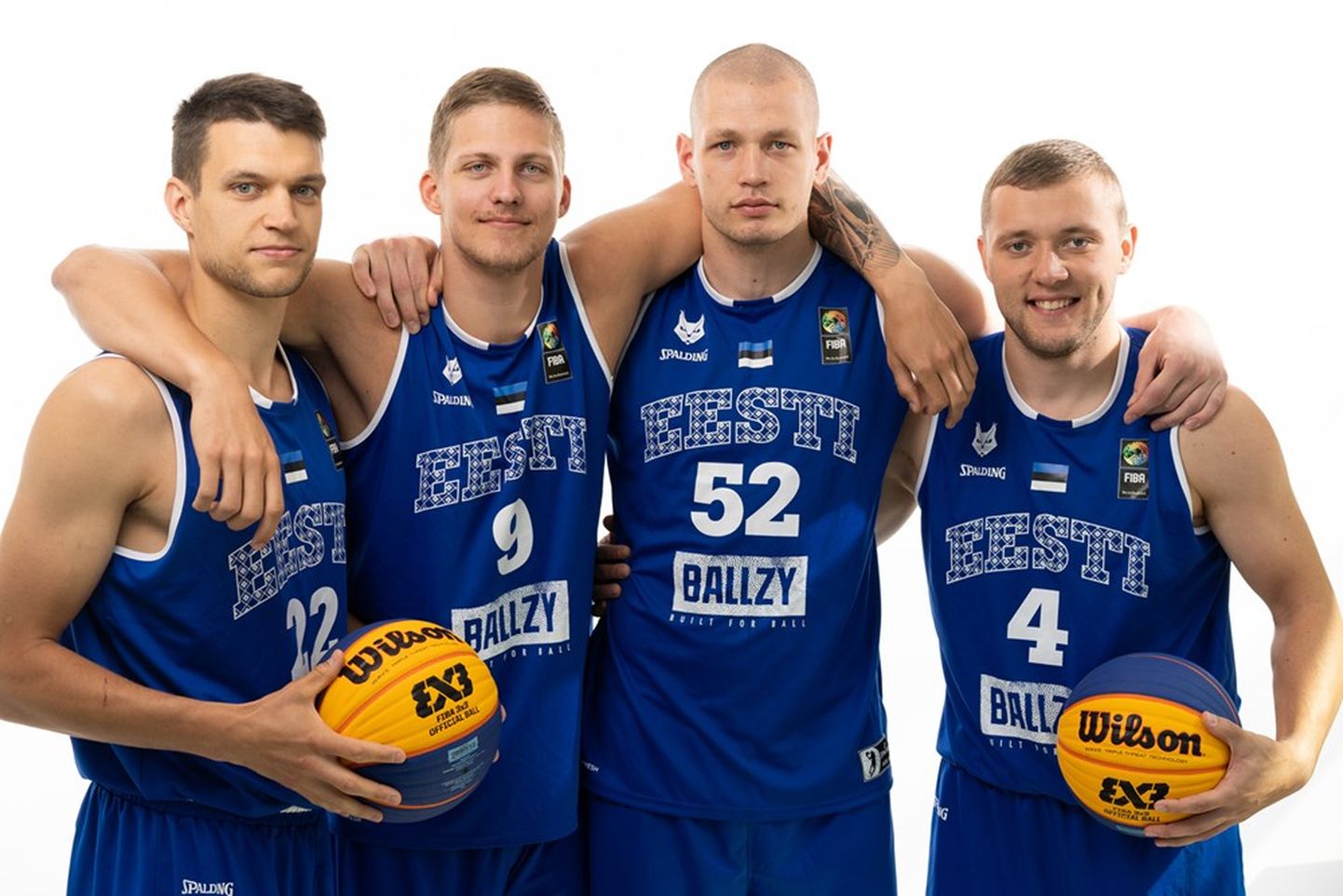 Eesti 3x3 korvpalli koondis: MArtin Dorbek (vasakult), Karl-Johan Lips, Joonas Järveläinen, Rannar Raap.