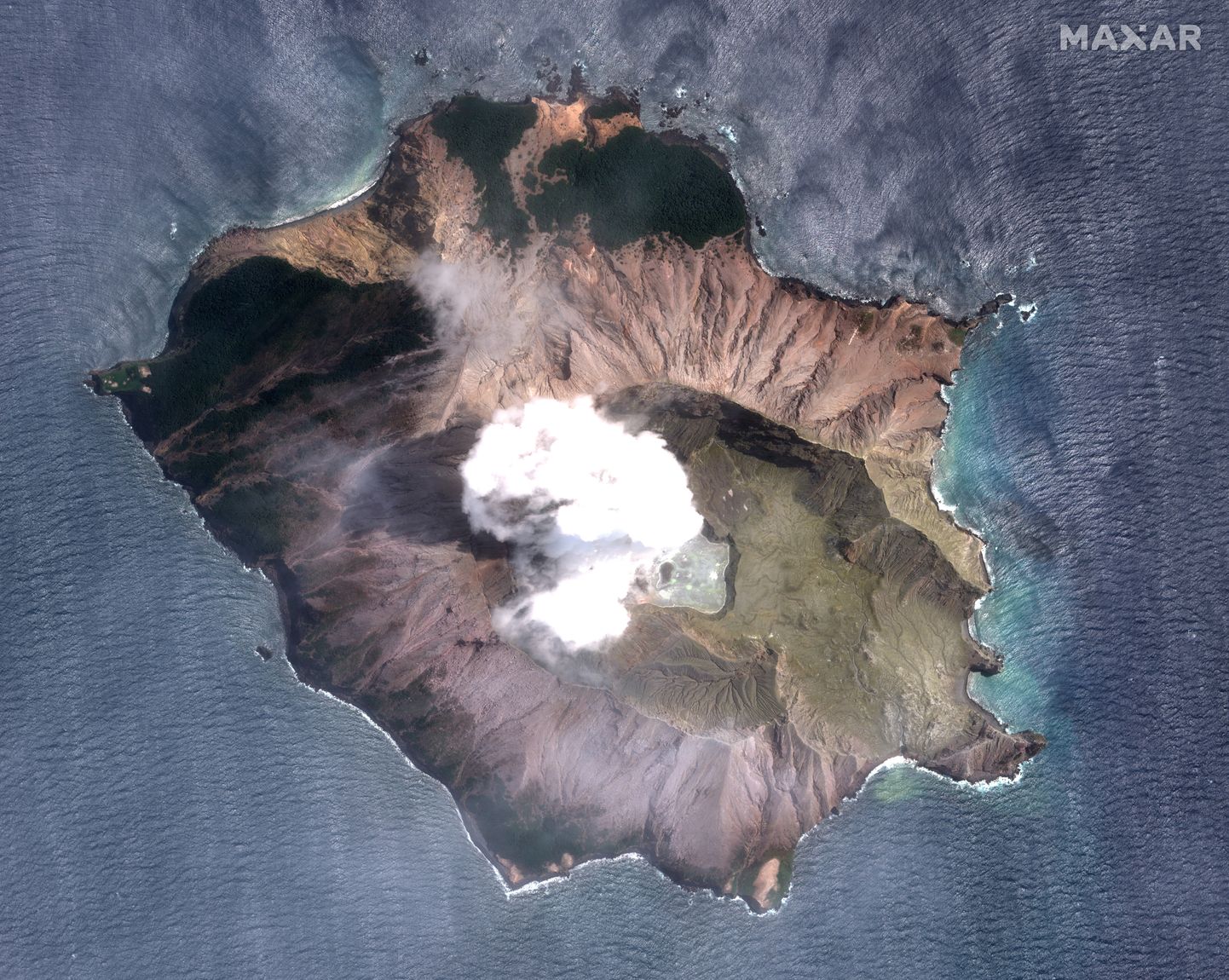 Satelliidifoto Uus-Meremaa White Islandi vulkaanisaarest