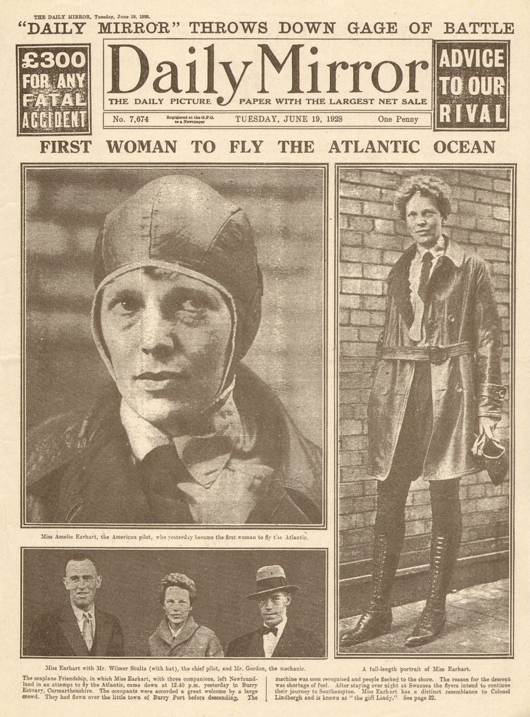 Amelia Earhart ajalehe esiküljel
