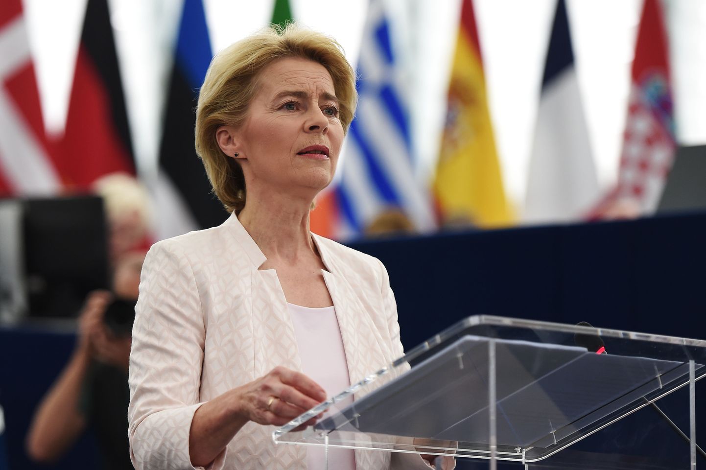 Uue Euroopa Komisjoni presidendiks valituks Ursula von der Leyen pidamas kõnet Euroopa Parlamendile 16. juulil 2019 Strasbourgis Prantsusmaal.