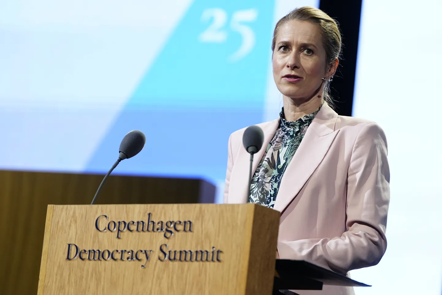 Euroopa Liidu välispoliitikajuht Kaja Kallas Kopenhaagenis demokraatiateemalisel konverentsil. 13. mai 2025.