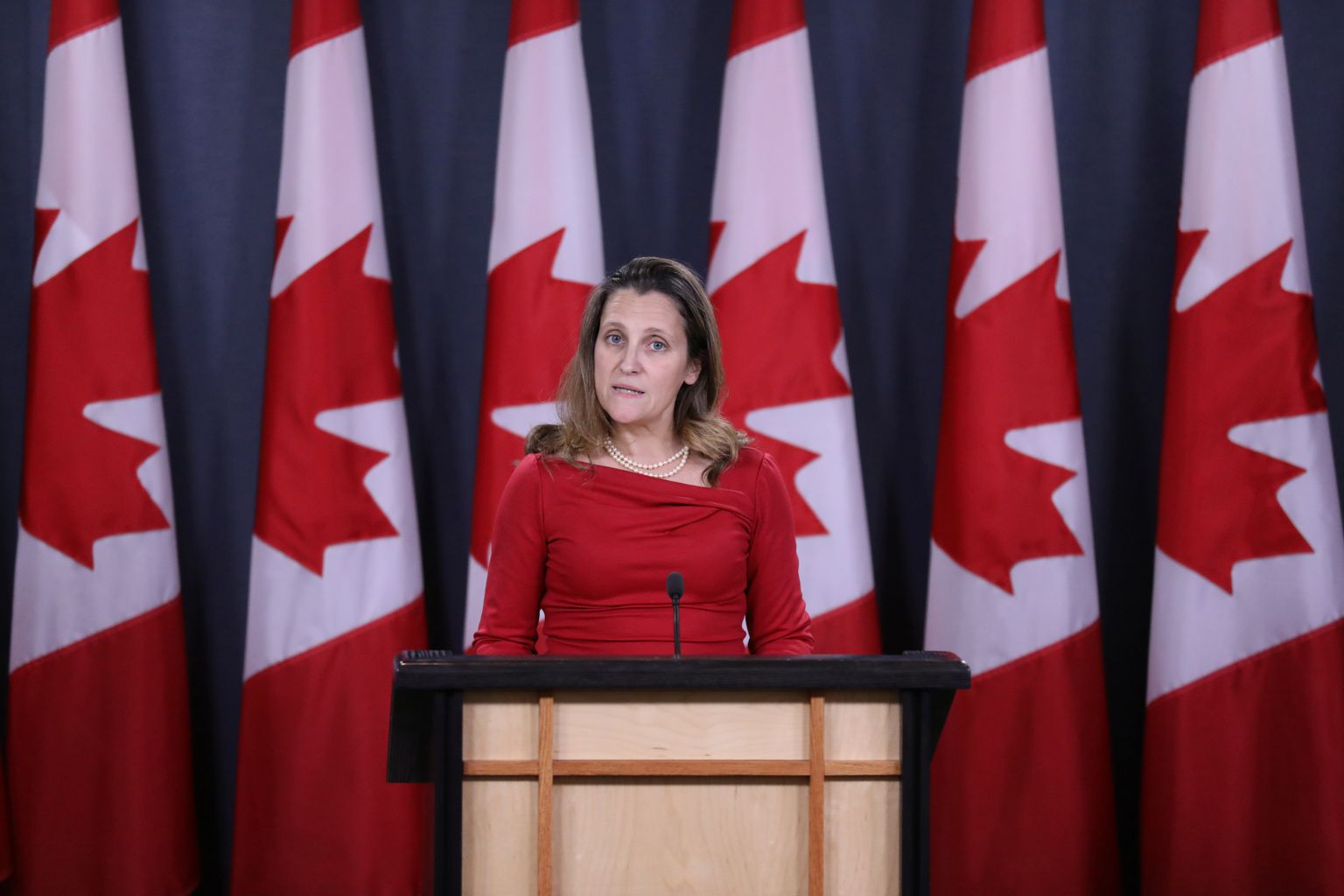 Kanada välisminister Chrystia Freeland 12. detsembril pealinnas Ottawas pressikonverentsil.