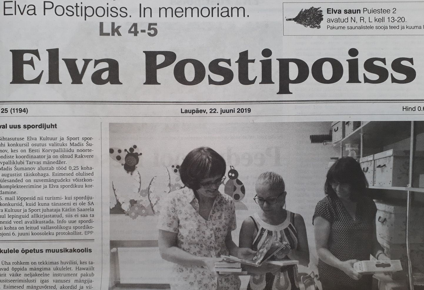 22. 06.2019 ilmunud viimase Elva Postipoisi esikülg.