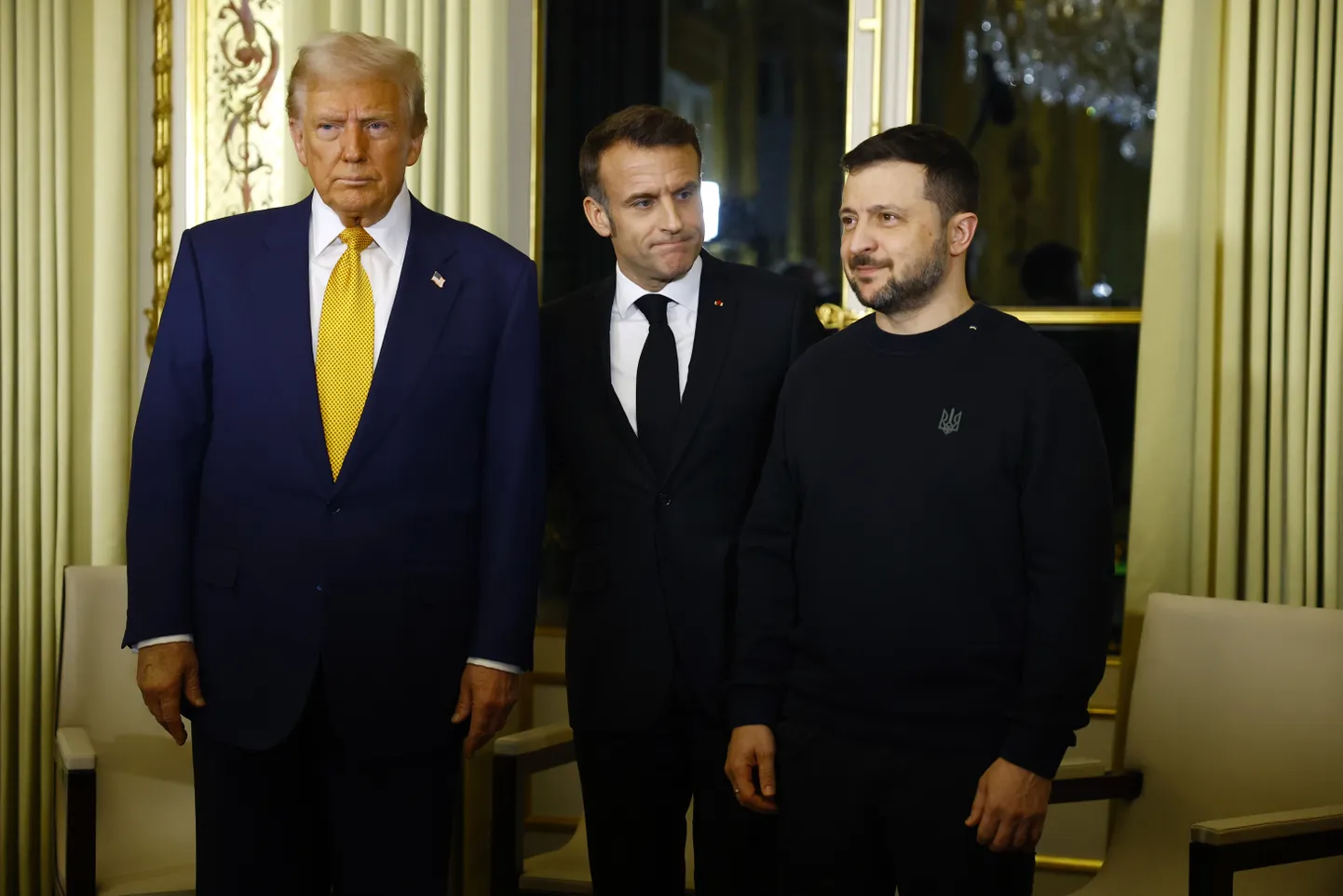 US President Donald Trump, French President Emmanuel Macron and Ukrainian President Volodymyr Zelenskyy on Dec. 7, 2024.