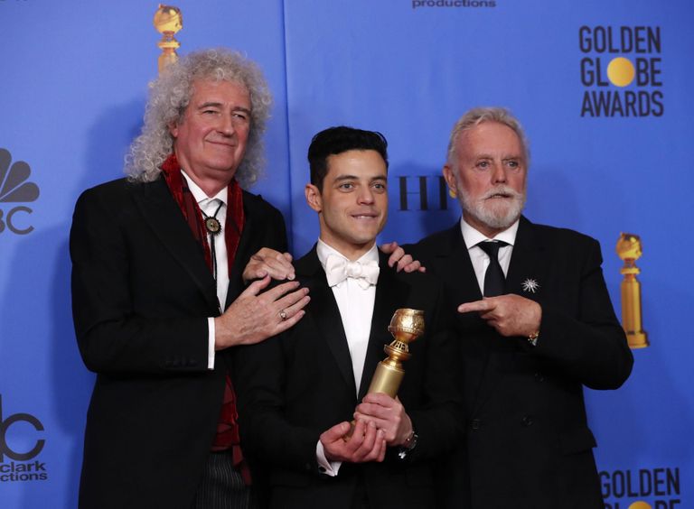 Rami Malekile (keskel) olid Freddy Mercury kehastamisel toeks Queeni liikmed Brian May ja Roger Taylor. Tulemuseks parim meesroll draamafilmis «Bohemian Rhapsody».