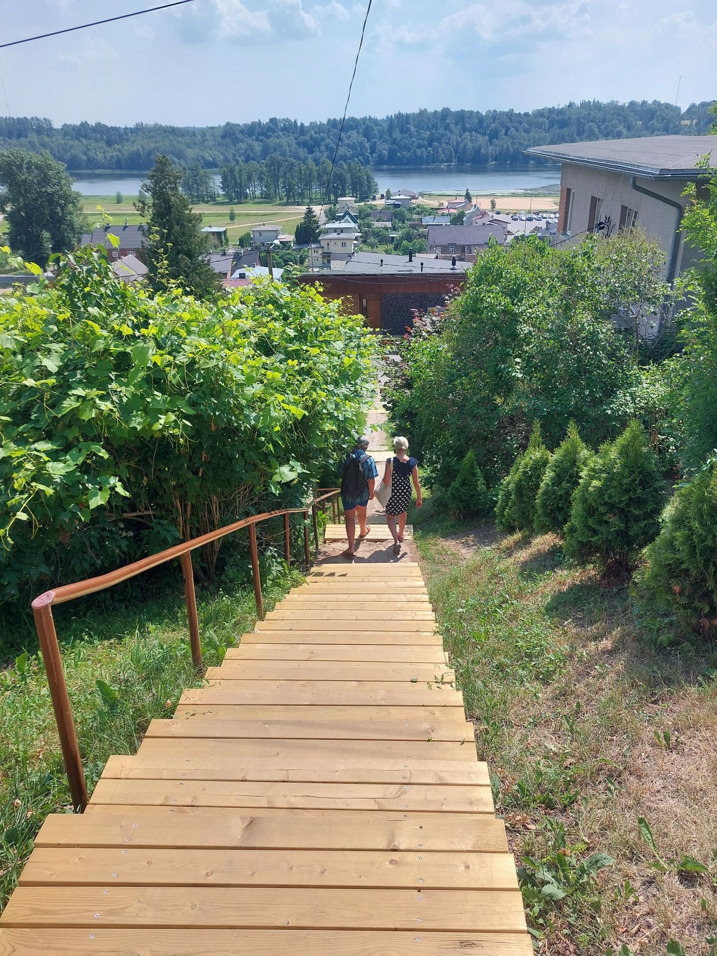 Rohelusse mattunud trepilt avaneb Viljandi järvele hunnitu vaade.
