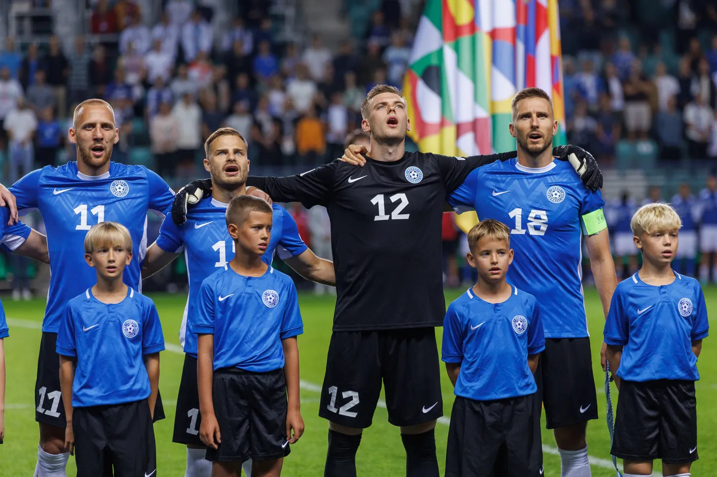 Eesti jalgpallikoondislased enne Rahvuste liiga mängu Slovakkiaga.