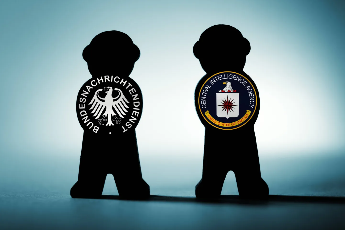 Kujud Saksamaa välisluureteenistuse (BND) ja USA luure keskagentuur (CIA) logodega.