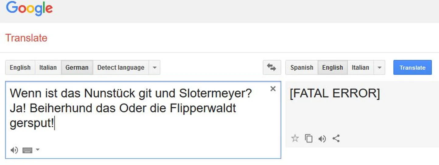 Google'i tõlkemasina fatal error