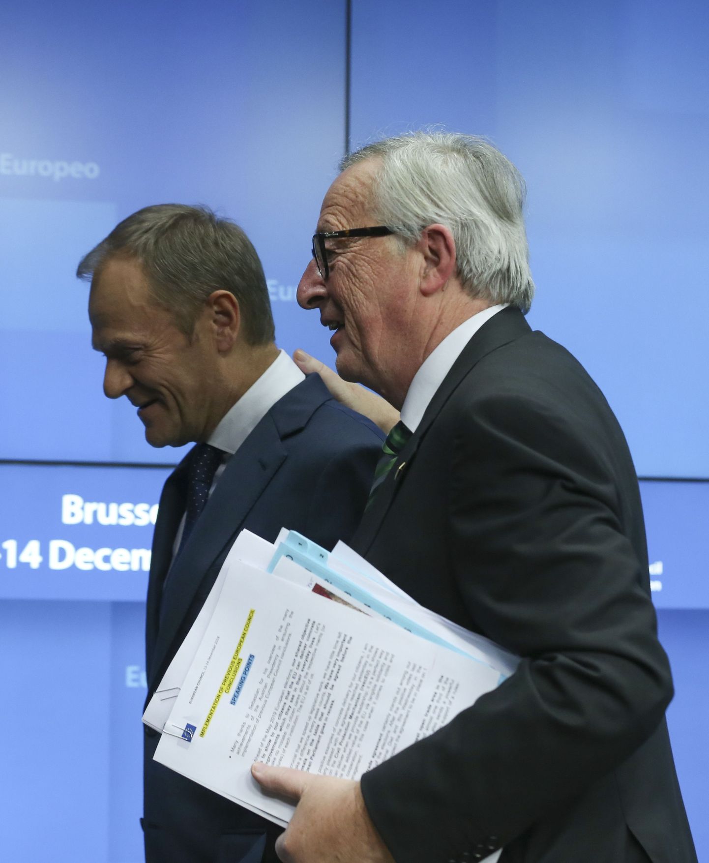 Euroopa Komisjoni president Jean-Claude Juncker (esiplaanil) ja Euroopa Ülemkogu eesistuja Donald Tusk püüavad veenda Briti parlamendisaadikuid Brexiti-lepet toetama.