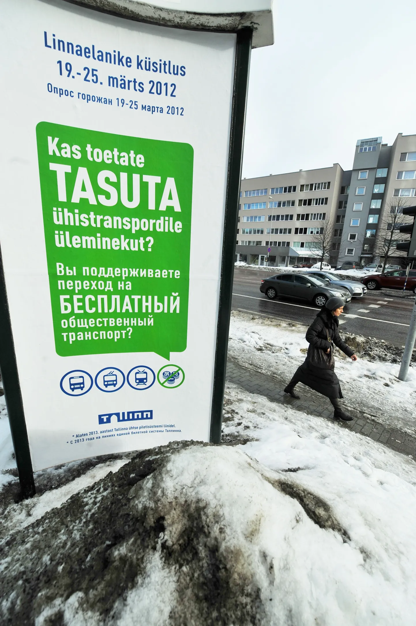 Tasuta ühistranspordi küsitluse reklaam.