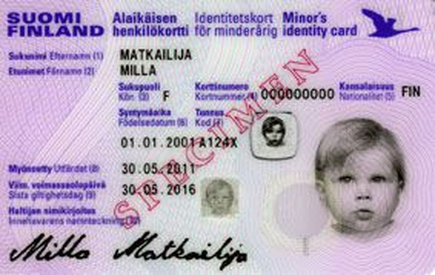 Soomes praegu alaealistele väljastatav ID-kaart.
