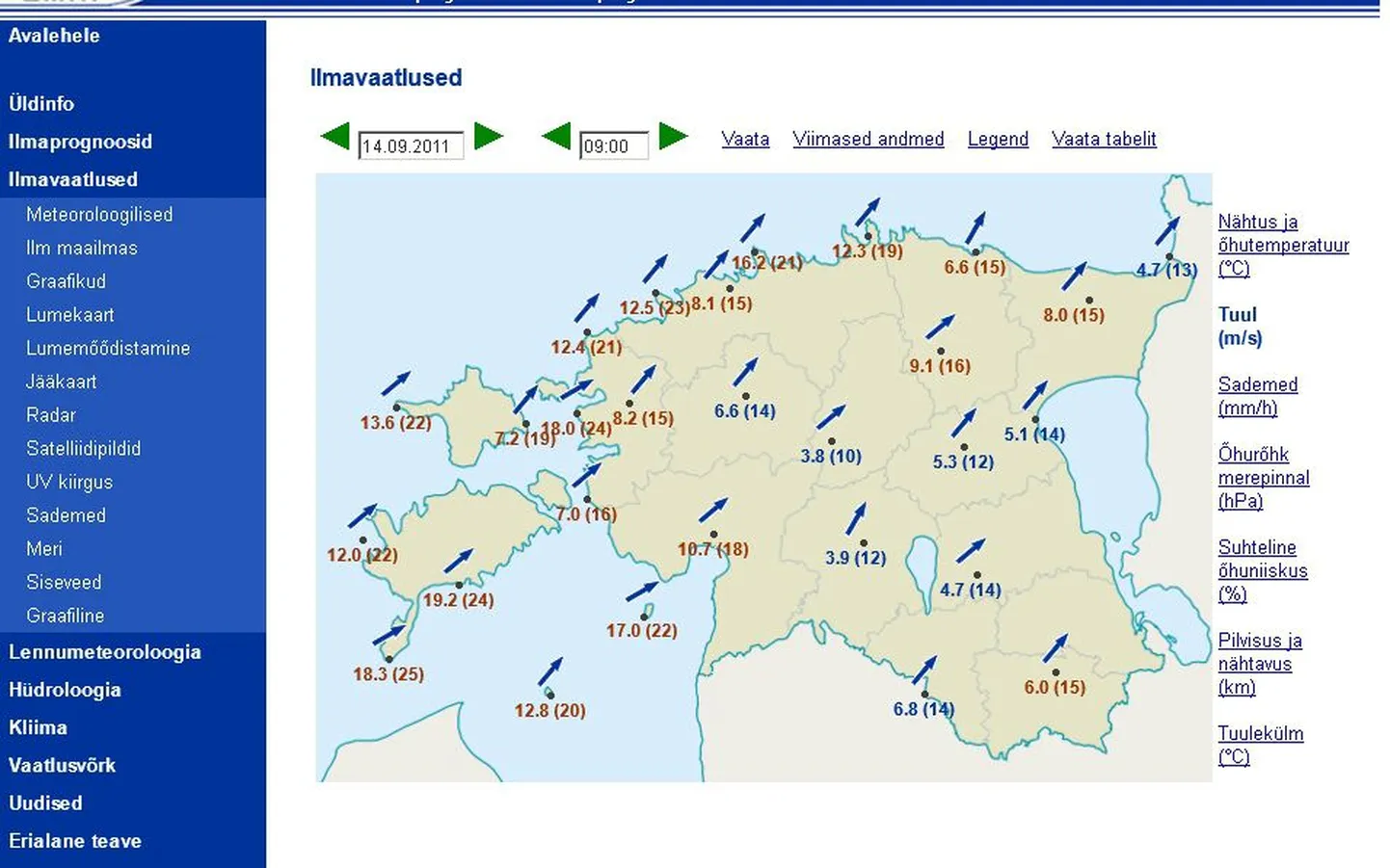 Tuulekaart kella 9 seisuga