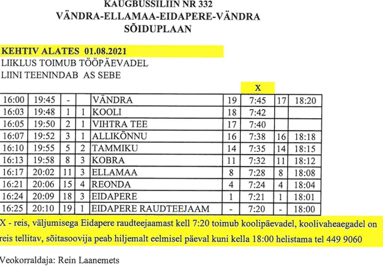 Reis väljumisega 7.20 muutub kuni kooli alguseni ettetellitavaks.