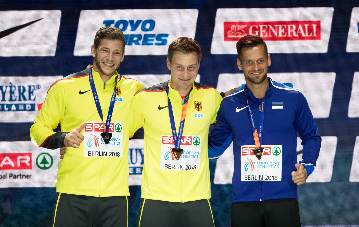 2018. aasta EMi odaviske esikolmik: Andreas Hoffmann (vasakult), Thomas Röhler ja Magnus Kirt.