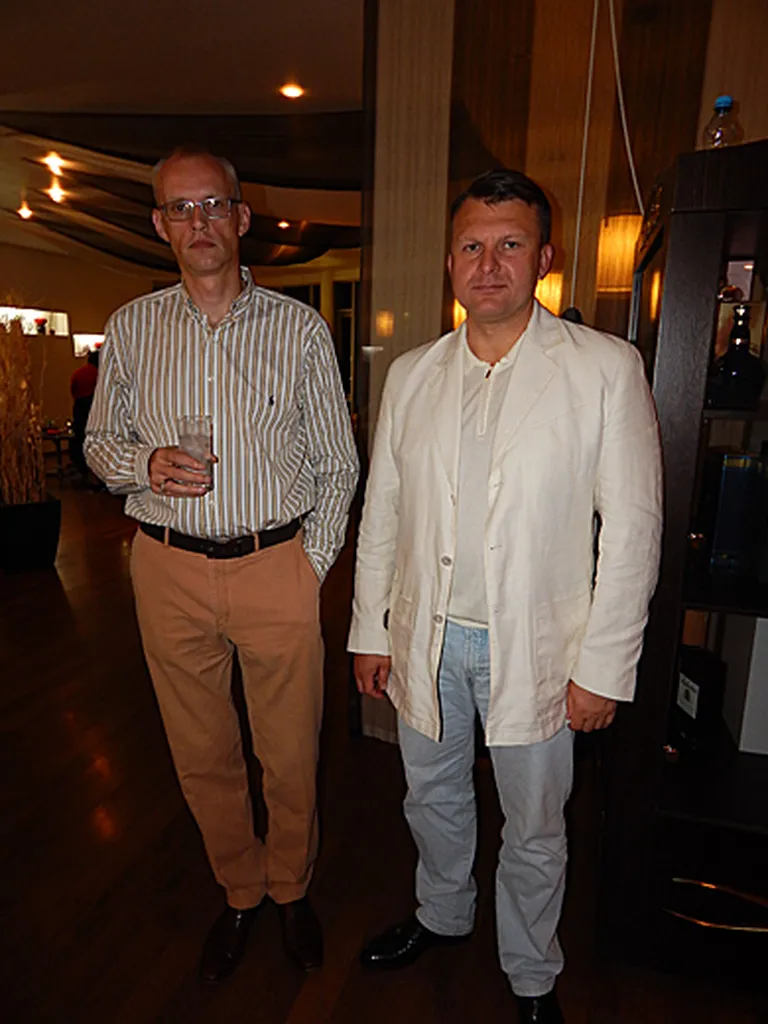 Jūrmalas mērs Gatis Truksnis (no kreisās) un miljonārs, ekspolitiķis Ainārs Šlesers
