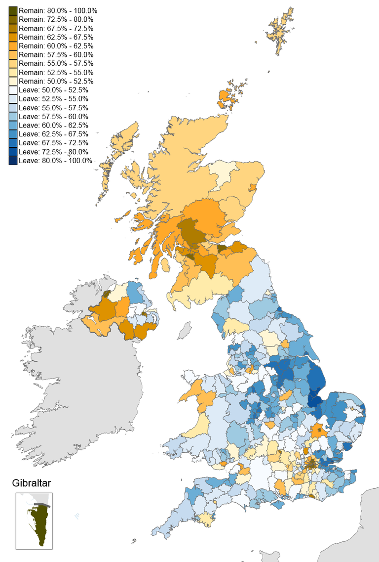 Briti referendumi tulemused piirkondade kaupa. Graafik:  wikipedia.org