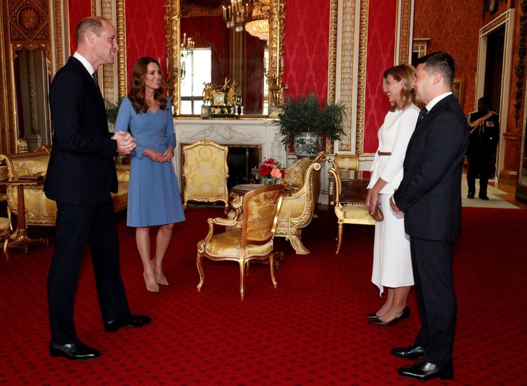 Britain's Prince William and Catherine, Duchess of Cambridge meet with Ukraine's President Volodymyr Zelenskiy and his wife Olena during an audience at Buckingham Palace, in London, Britain October 7, 2020. Jonathan Brady/Pool via REUTERS