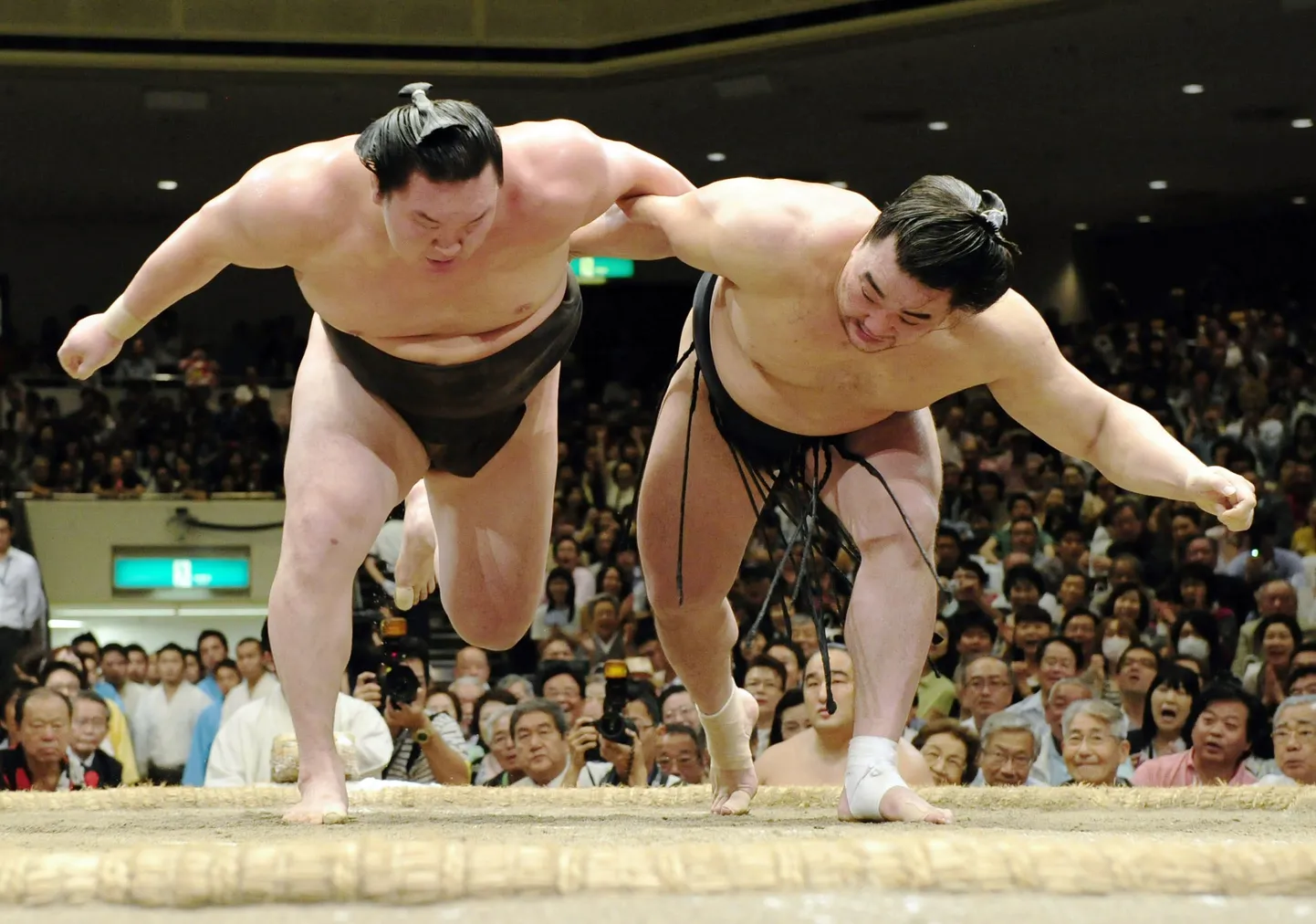 Harumafuji (paremal) ja Hakuho.